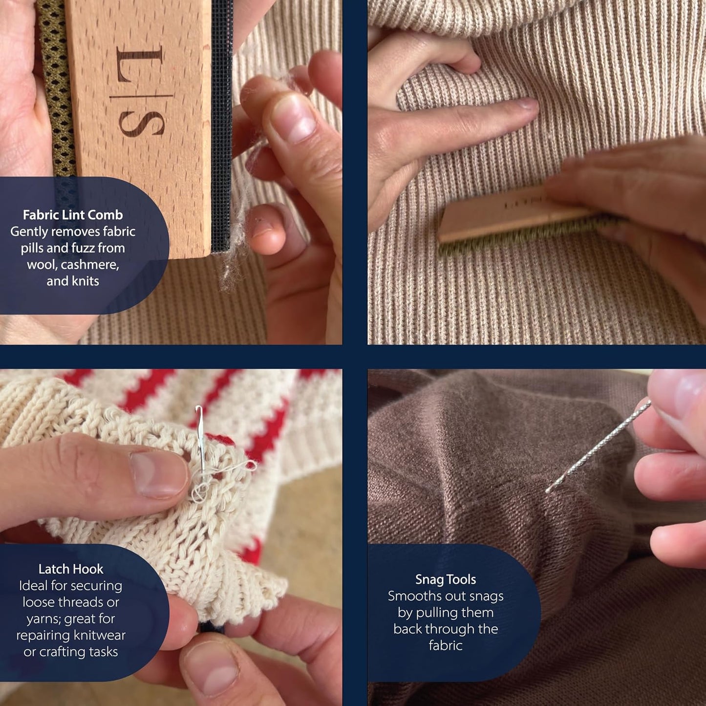 Kit reparación ropa con peines y gancho pestillo