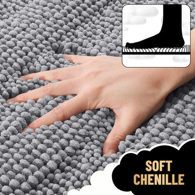 2 Pzas Alfombras Baño Chenille Absorbente 30x20 24x20 Gris Medio