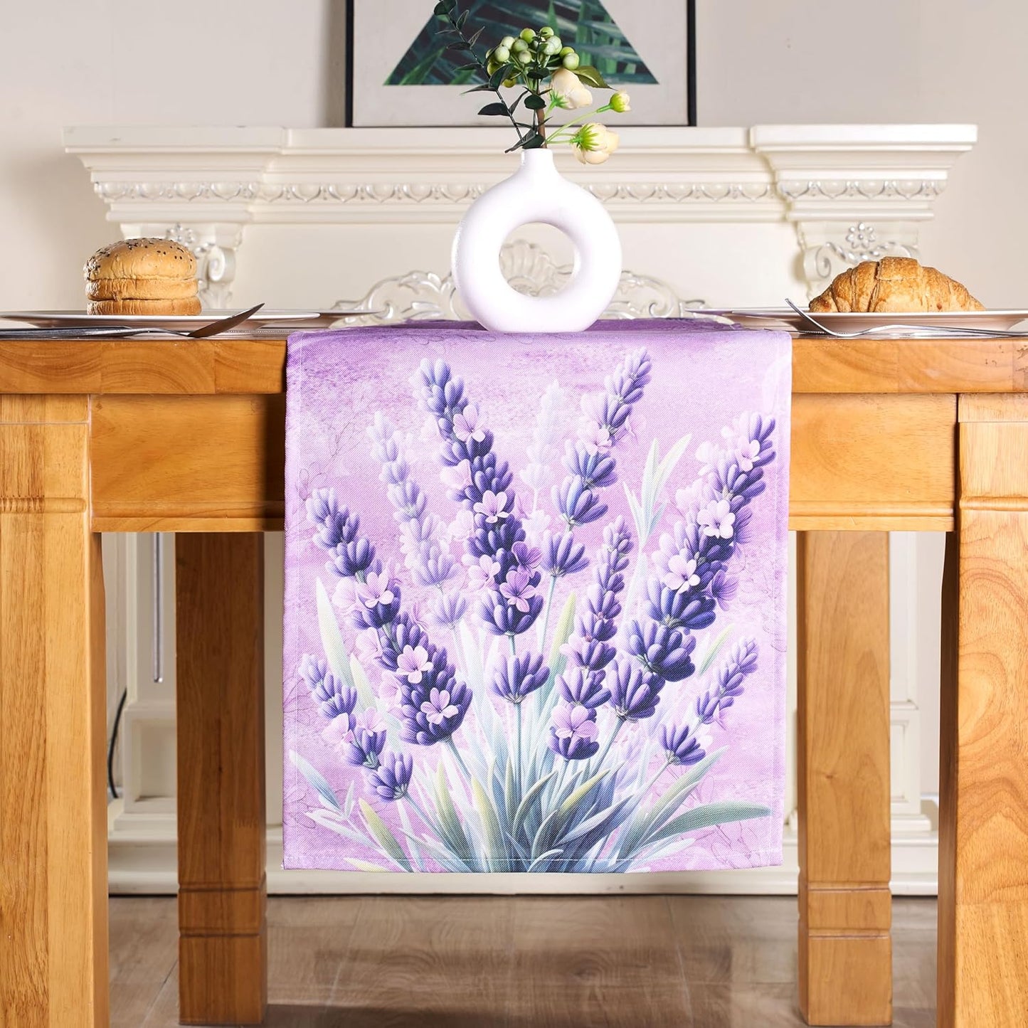 Camino de mesa floral de lavanda morado para decoración de fiesta
