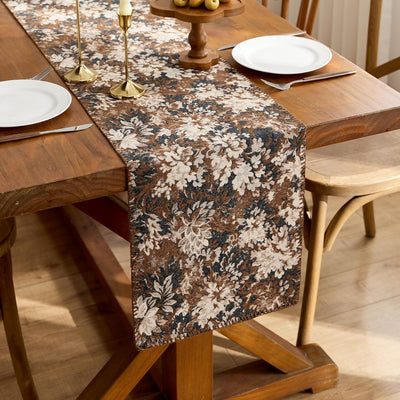 Camino de mesa floral vintage estilo bohemio felpilla marrón café rústico para hogar cocina comedor