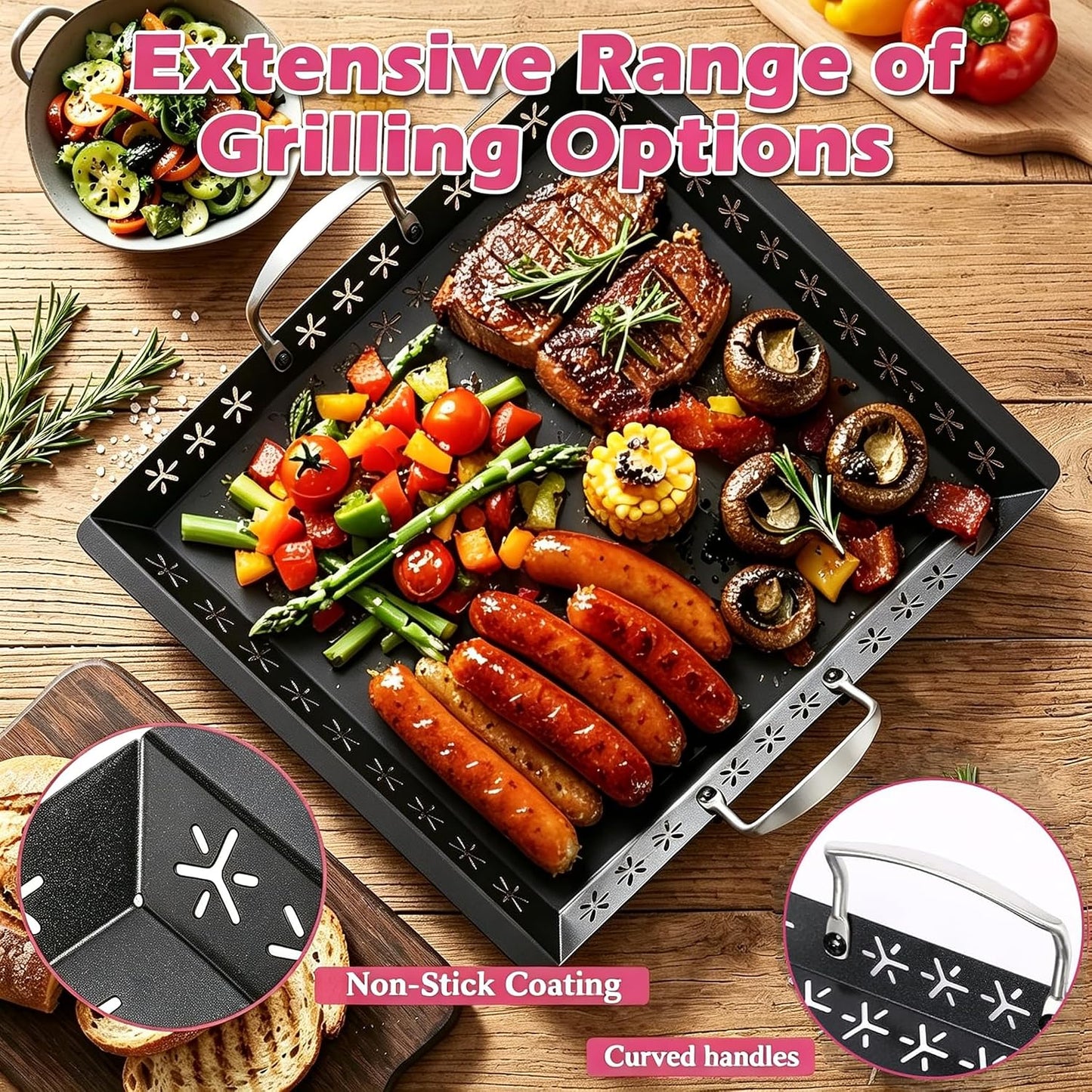 Cesta parrilla verduras 18.9x16.5pulg antiadherente