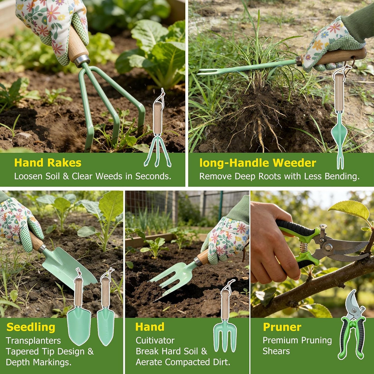 Kit 9 Pzas Herramientas Jardinería Acero Inox Bolsa Organizadora