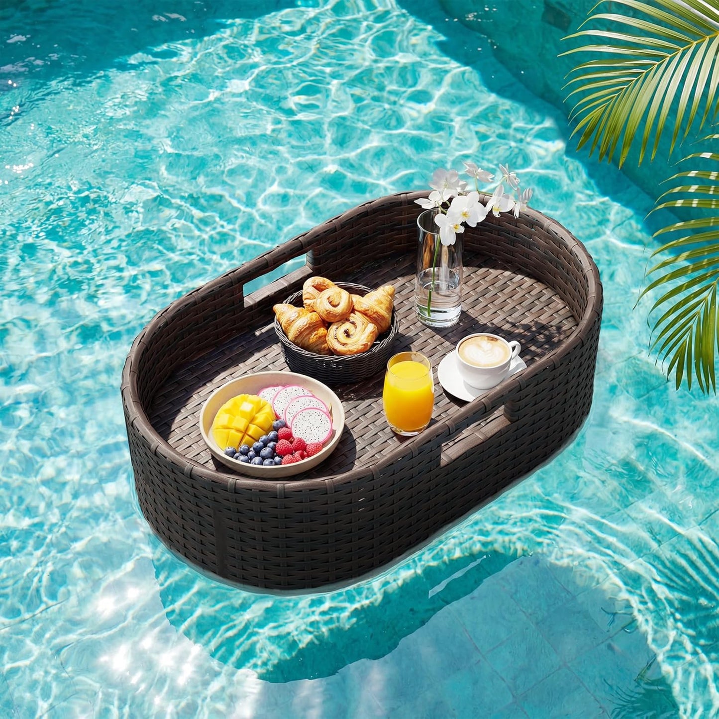 Bandeja flotante mimbre ovalada 26x15pulg para piscina