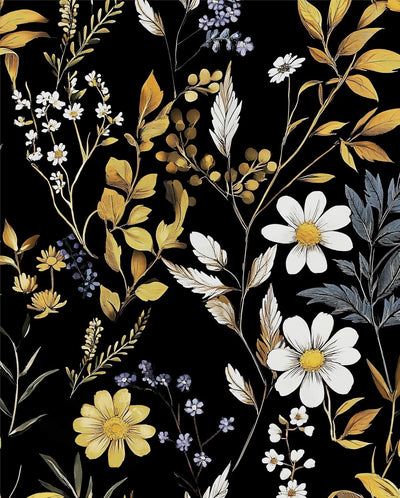 Papel Tapiz Floral Autoadhesivo Vintage Negro Dorado Dormitorio