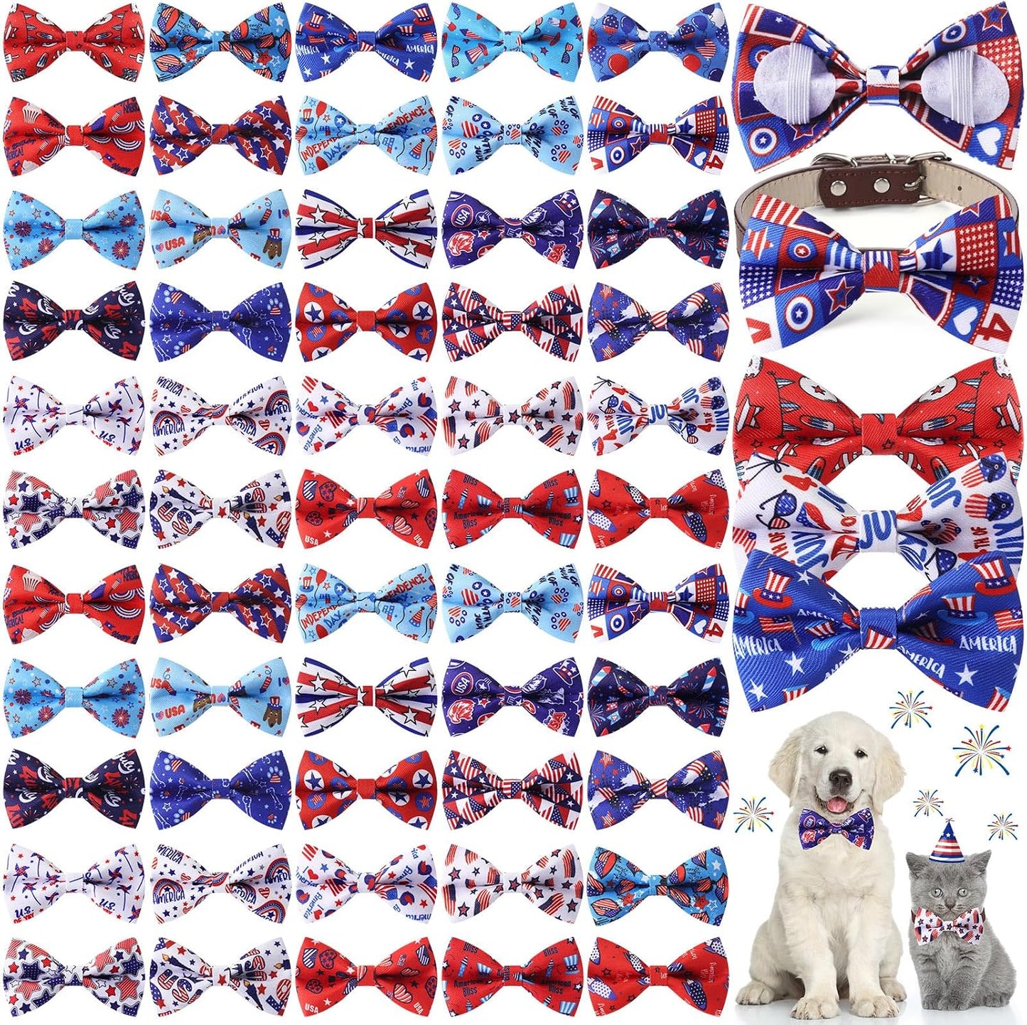 60 Pzas Collar Patriótico Perro Bandera EE.UU.