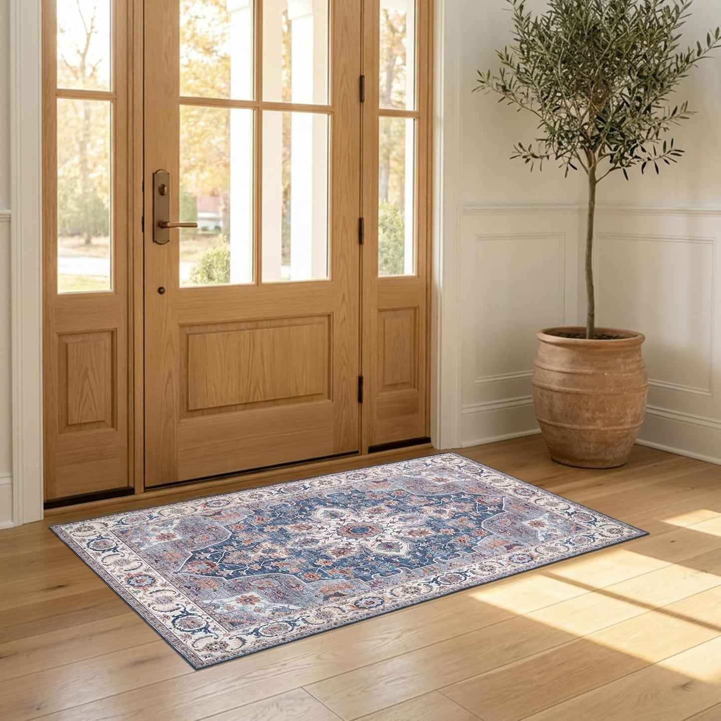 Alfombra felpilla estampada 3x5ft color azul marino