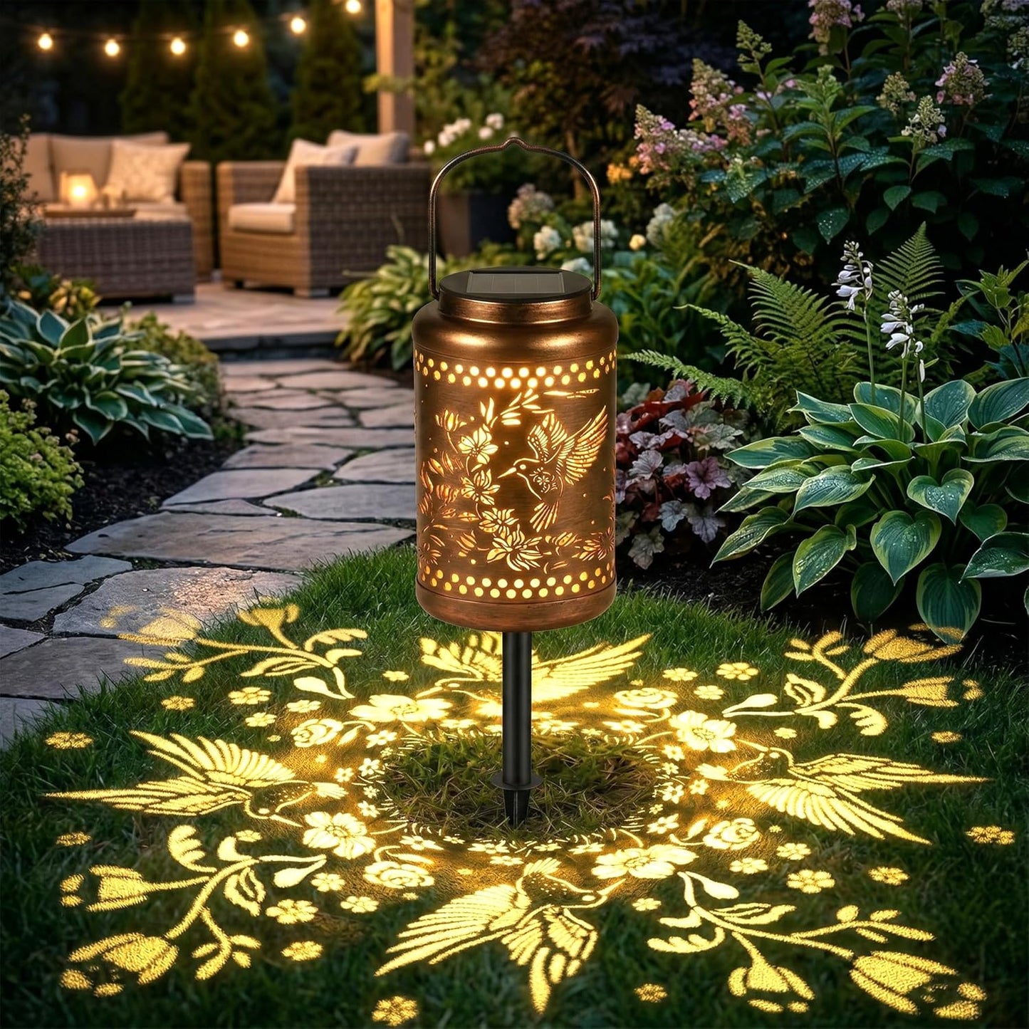 Farol solar colibrí impermeable decoración jardín colgante