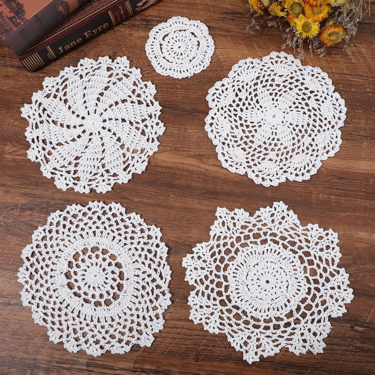 5 Pzas Tapetes Encaje Redondos Beige Mesa Vintage