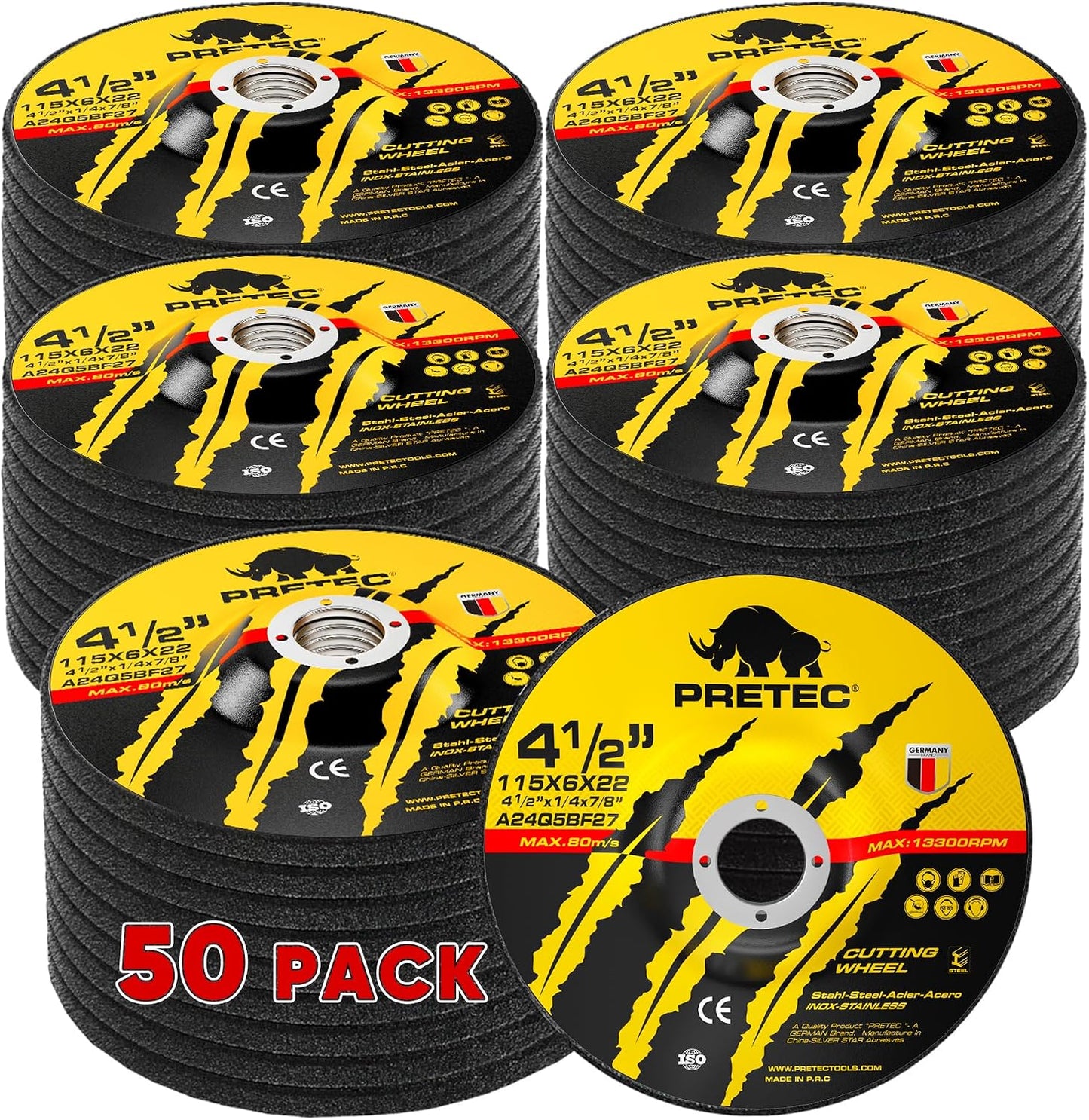 50 Discos Molienda 4.5pulg Oxido Aluminio Metal Acero Inox