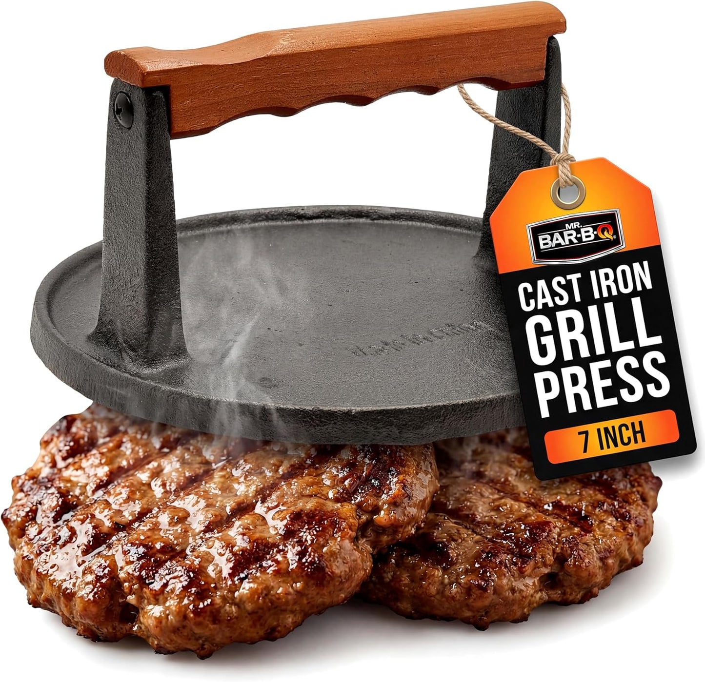 Prensa hamburguesa hierro fundido mango madera 7pulg