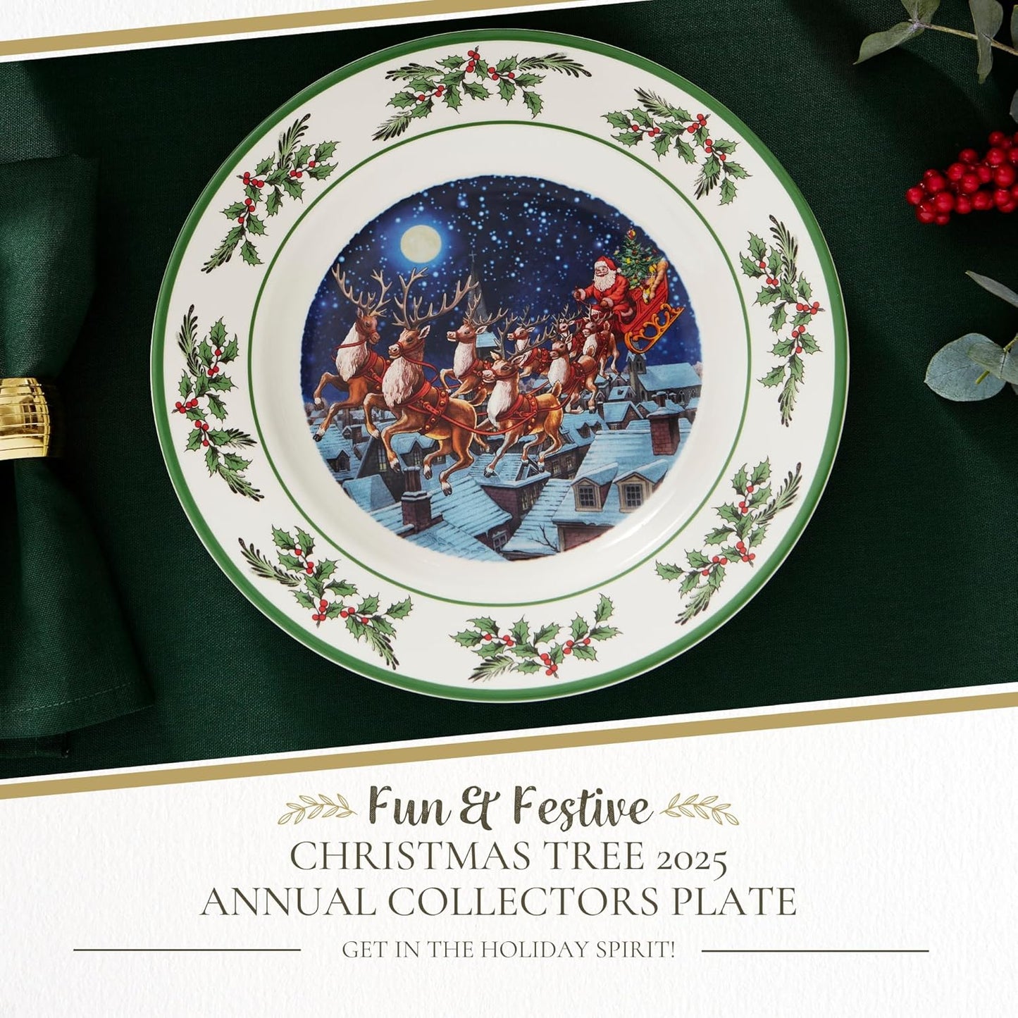 Plato Navidad Spode Tree Annual 10pulg Porcelana Apto Microondas