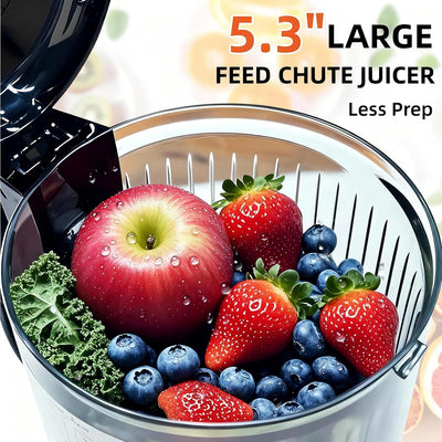 Exprimidor en frío con gran conducto para frutas y verduras enteras, 300 W, silencioso, 99% rendimiento, rojo