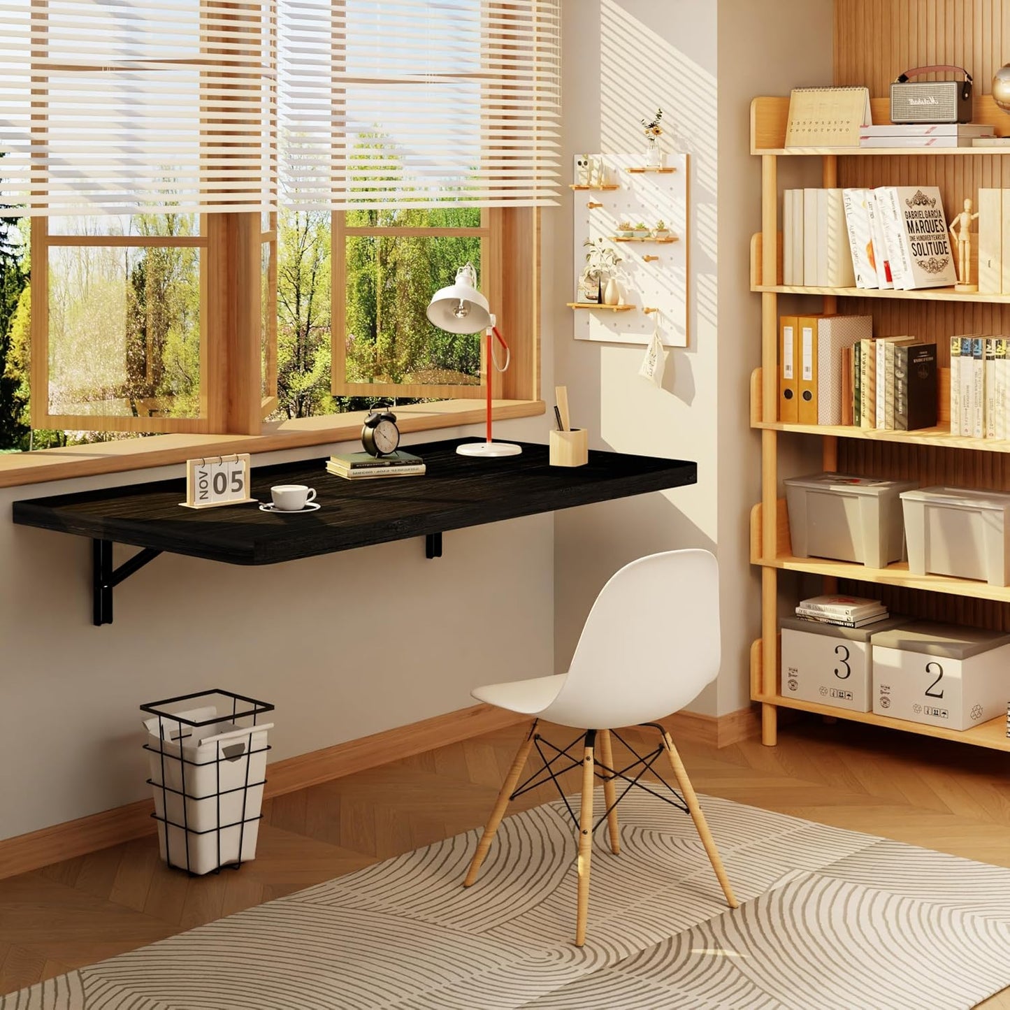 Mesa plegable para pared con estante madera pino 36x22 pulg