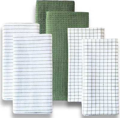 Toallas de cocina de algodón absorbentes en rayas verdes salvia, juego de 6 paños estrechos 18 x 28 pulgadas