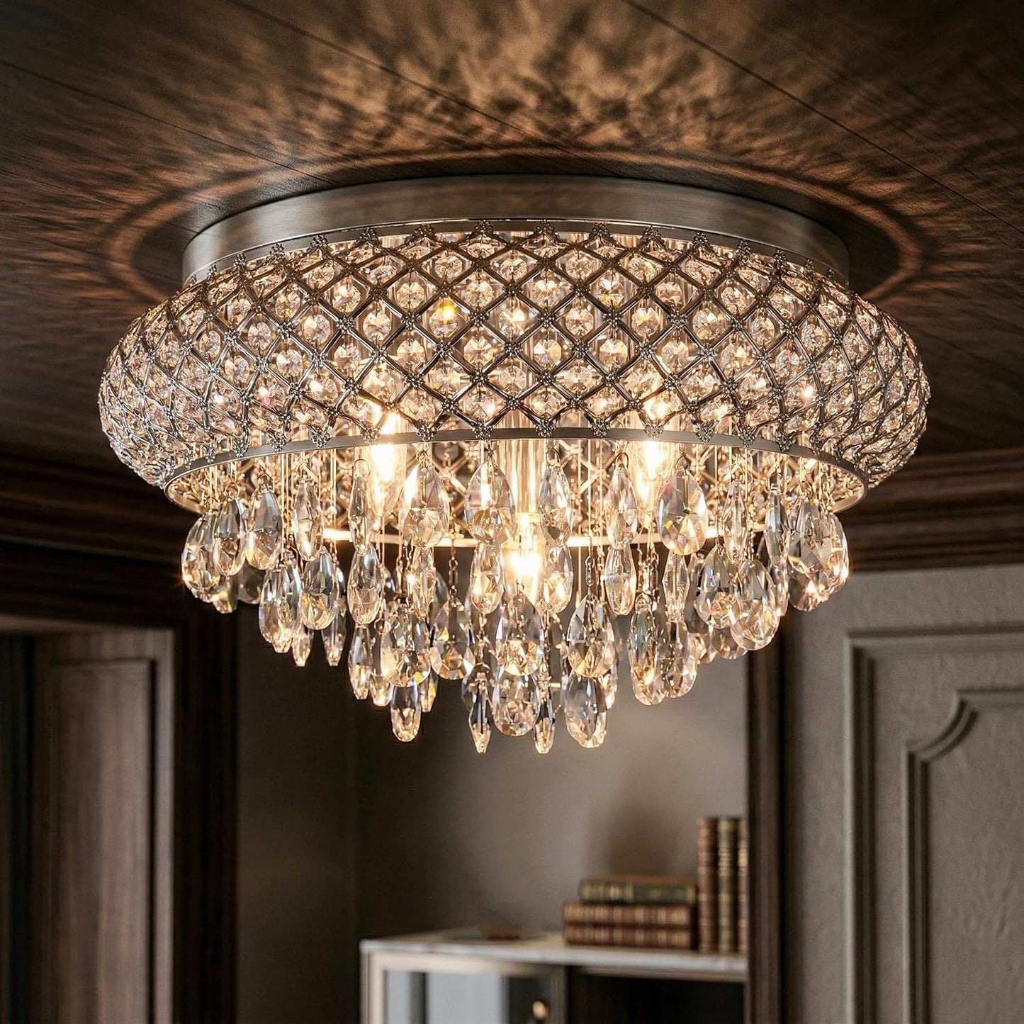 Candelabro cristal 19.5pulg lámpara techo 5 luces estilo francés