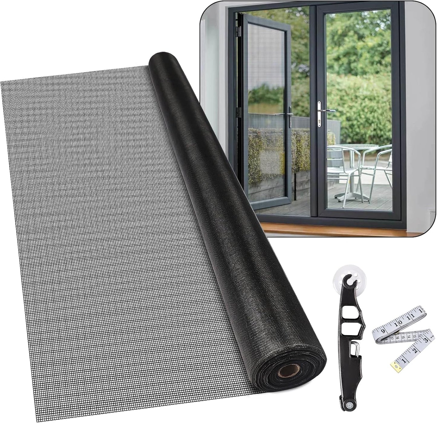 Rollo malla ventana 36pulg x100ft reemplazo puerta pantalla negro