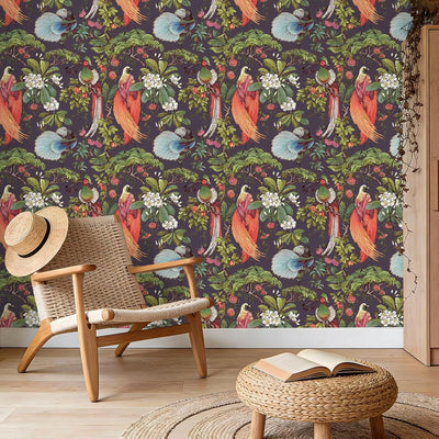 Papel tapiz vintage pájaros tropicales 17.7x118pulg autoadhesivo