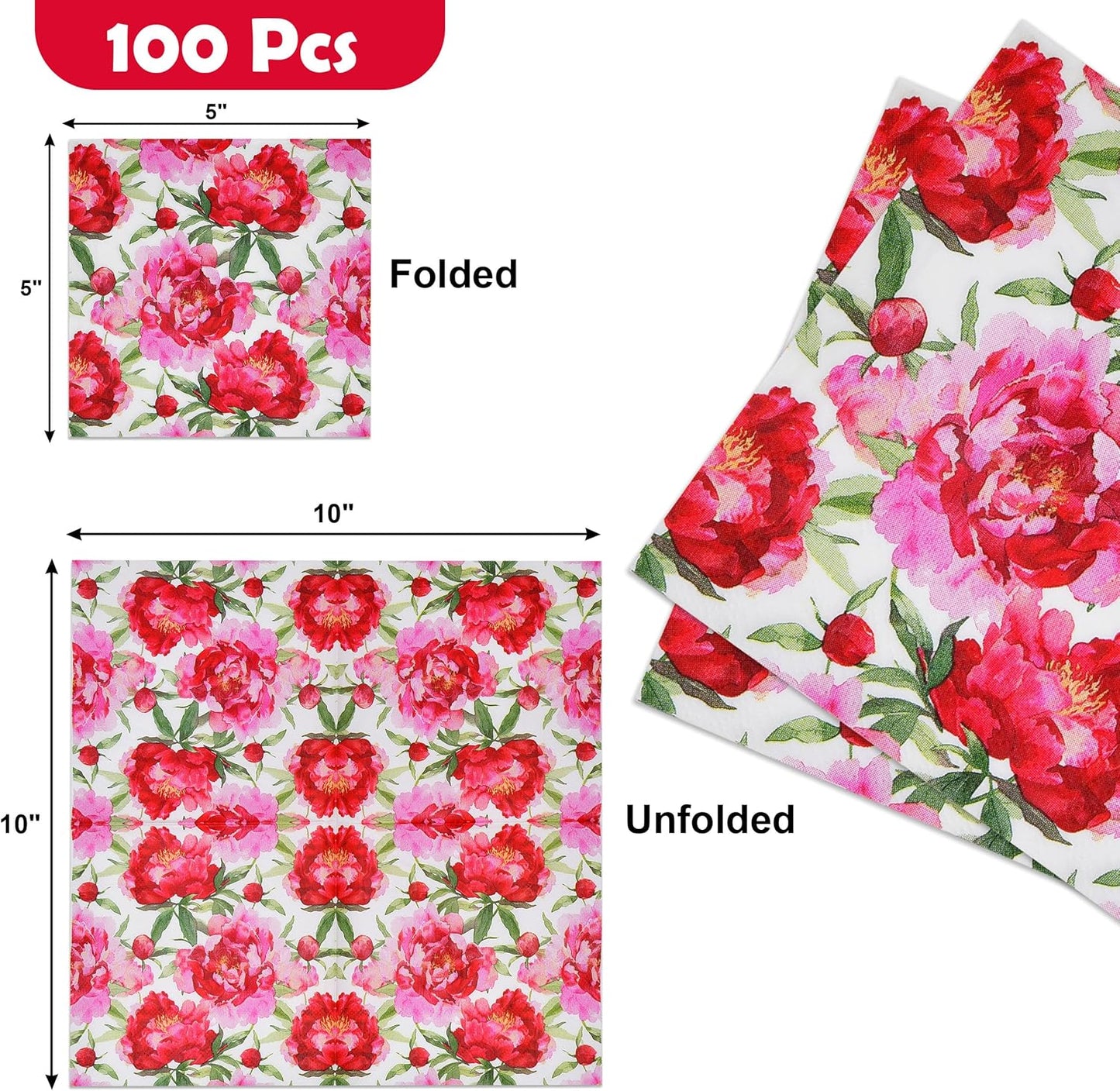 Servilletas para coctel de flores peonía 100 unidades