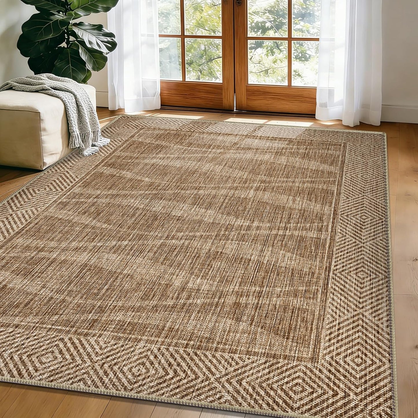 Alfombra yute 5x7ft antideslizante con borde goma para interiores