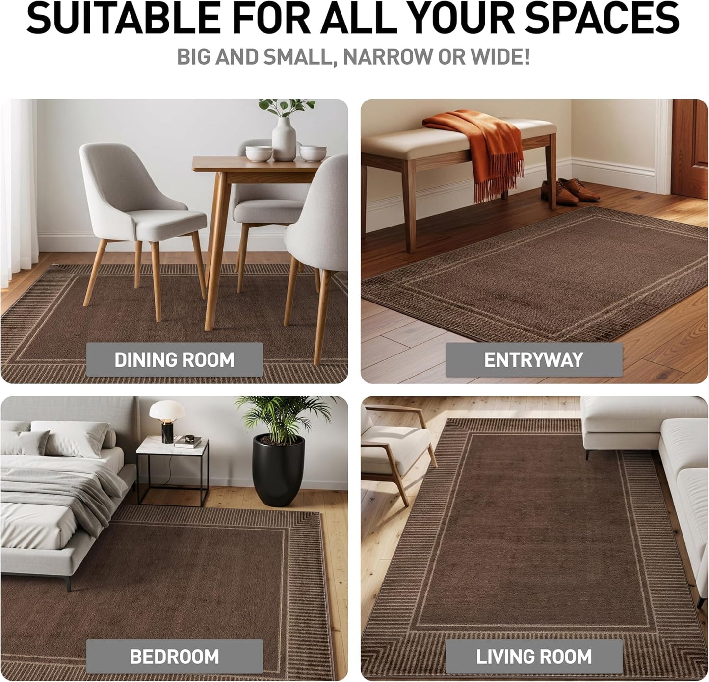 Alfombra moderna pelo bajo respaldo yute 5x7ft marrón