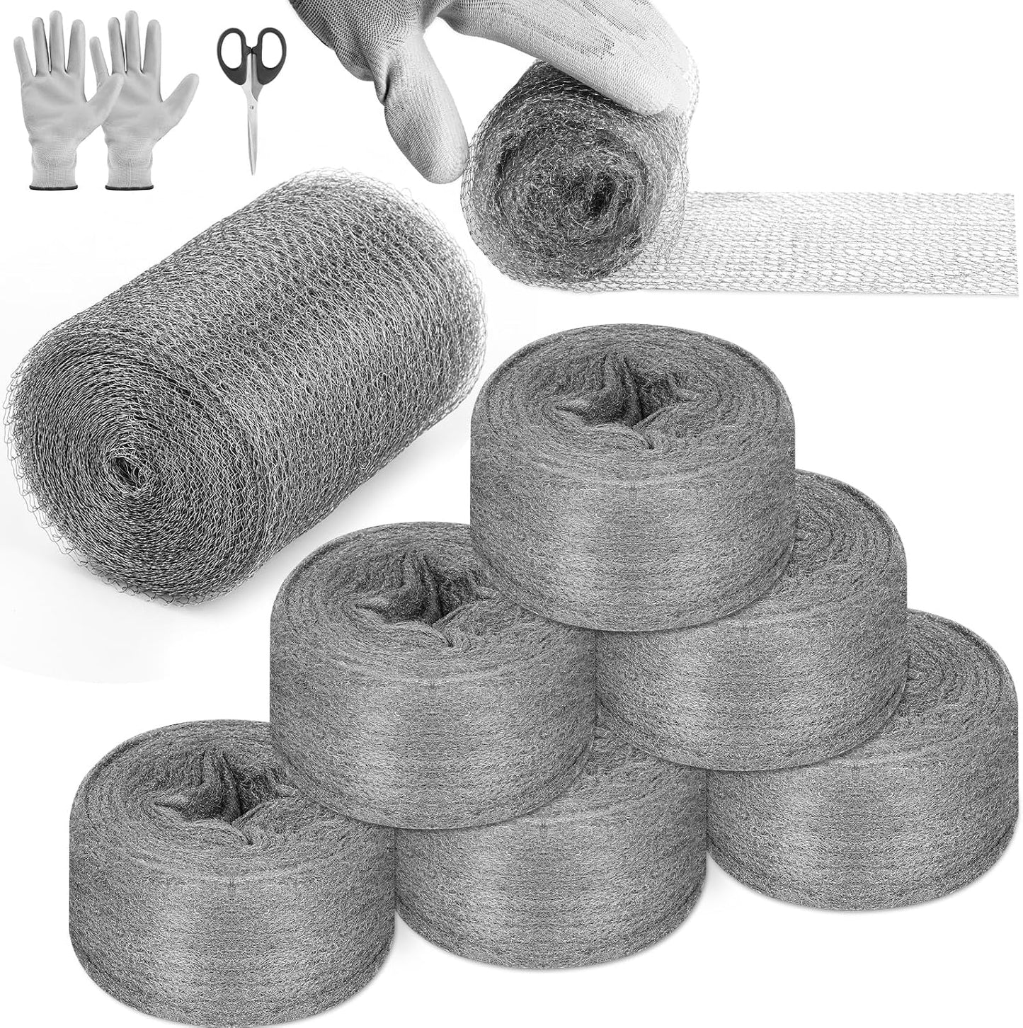 Set 6 ratones lana acero 3.2x60ft + malla 5x30ft