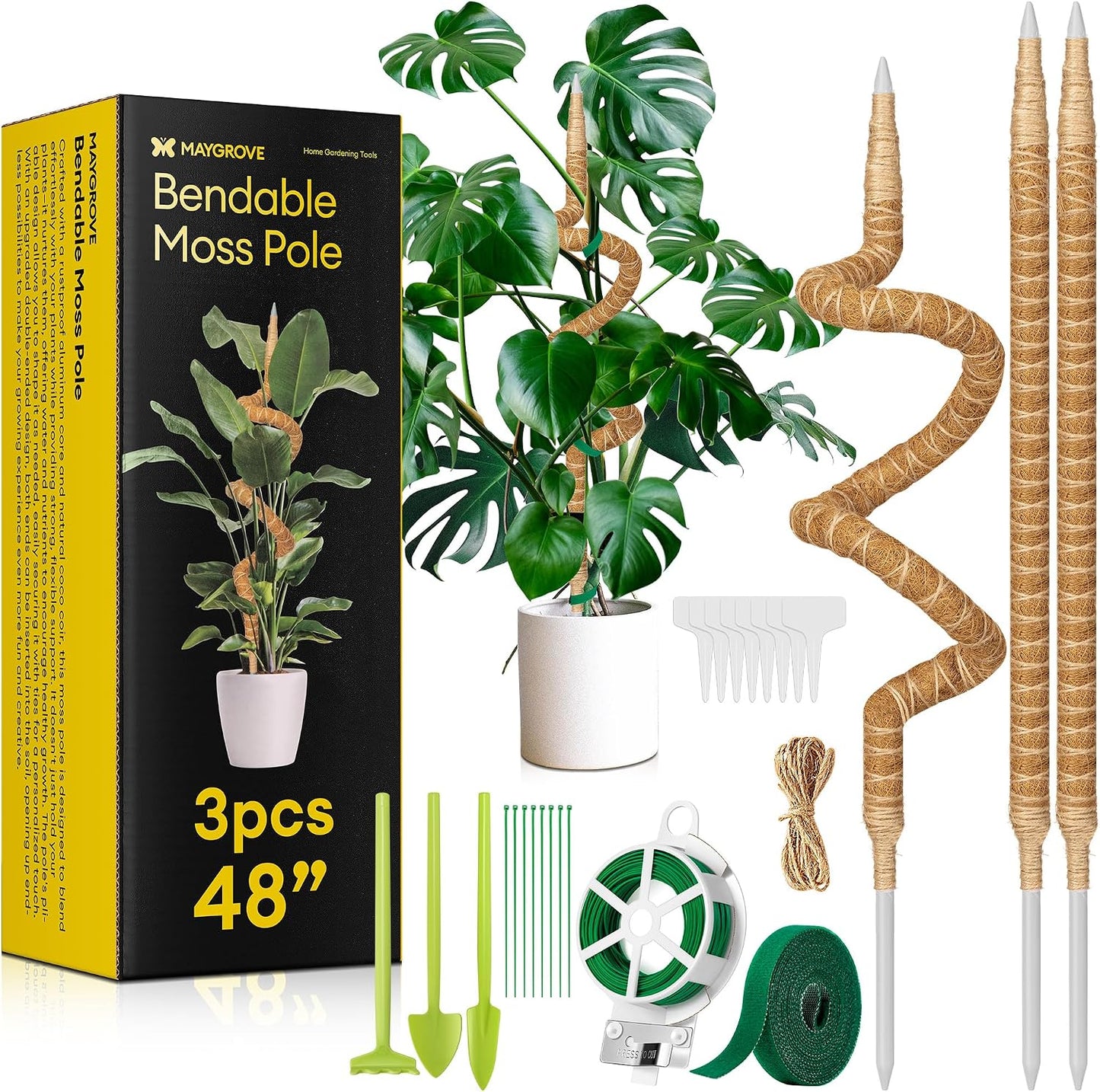 3 Postes Musgo Fibra Coco Soporte Plantas Monstera