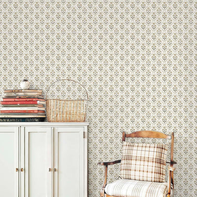 Papel tapiz autoadhesivo 17x79pulg diseño floral beige