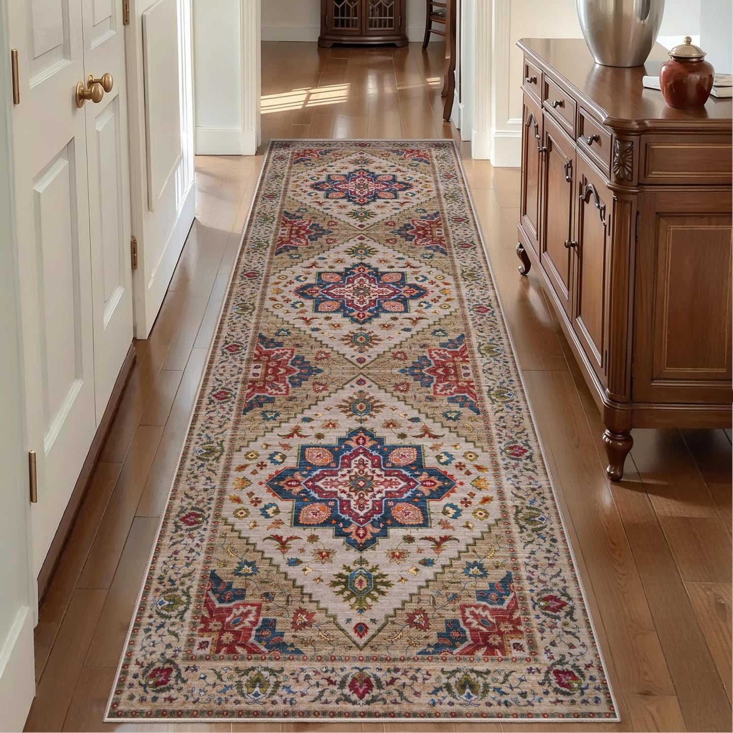 Alfombra pasillo 2.6x10ft antideslizante vintage suave pelo bajo