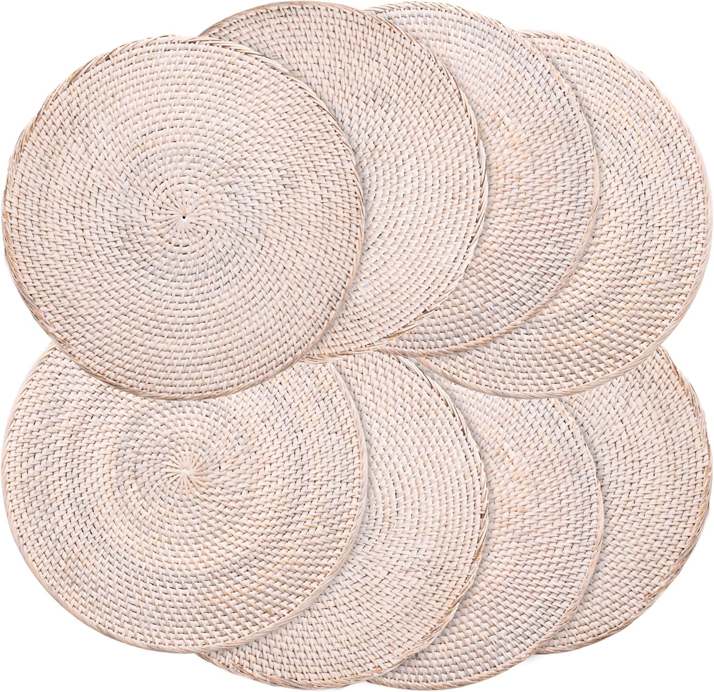 Set 8 Manteles Ratán Redondos 13pulg Tejidos Blancos