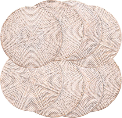 Set 8 Manteles Ratán Redondos 13pulg Tejidos Blancos