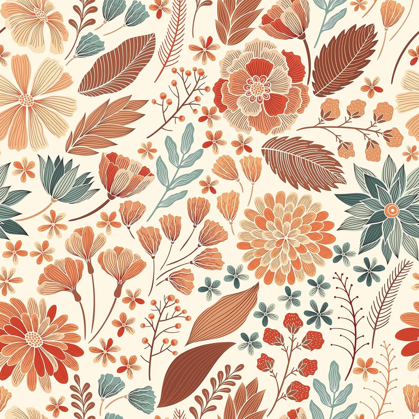 Papel tapiz floral bohemio beige naranja impermeable