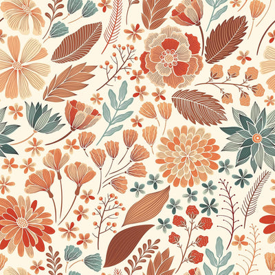 Papel tapiz floral bohemio beige naranja impermeable