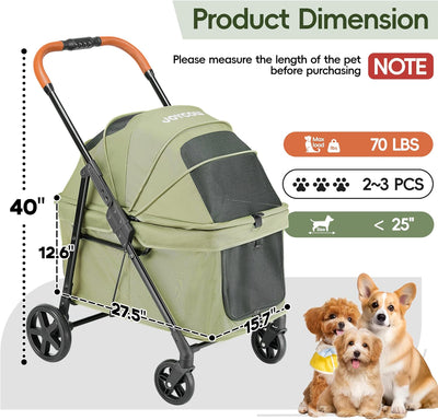 Cochecito perros 2 pequeños o 1 mediano tela Oxford 600D verde