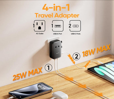 Adaptador corriente universal con 2 USB-C y 1 USB-A tipo C/G/A/I
