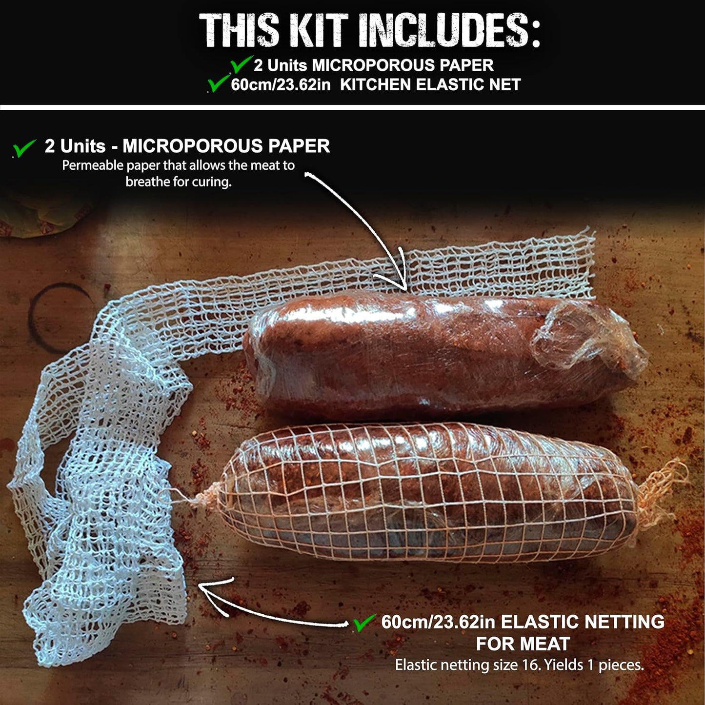 Kit curado carne 23.6pulg papel microporoso red elástica