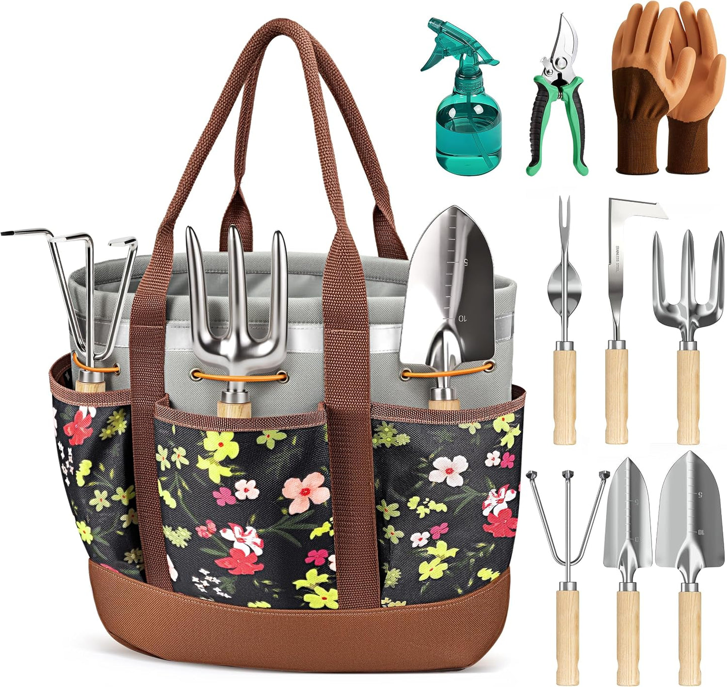 Set 10 Pzas Herramientas Jardín Acero Inox Bolsa Organizadora