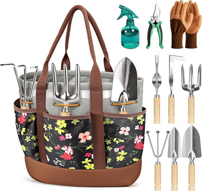 Set 10 Pzas Herramientas Jardín Acero Inox Bolsa Organizadora