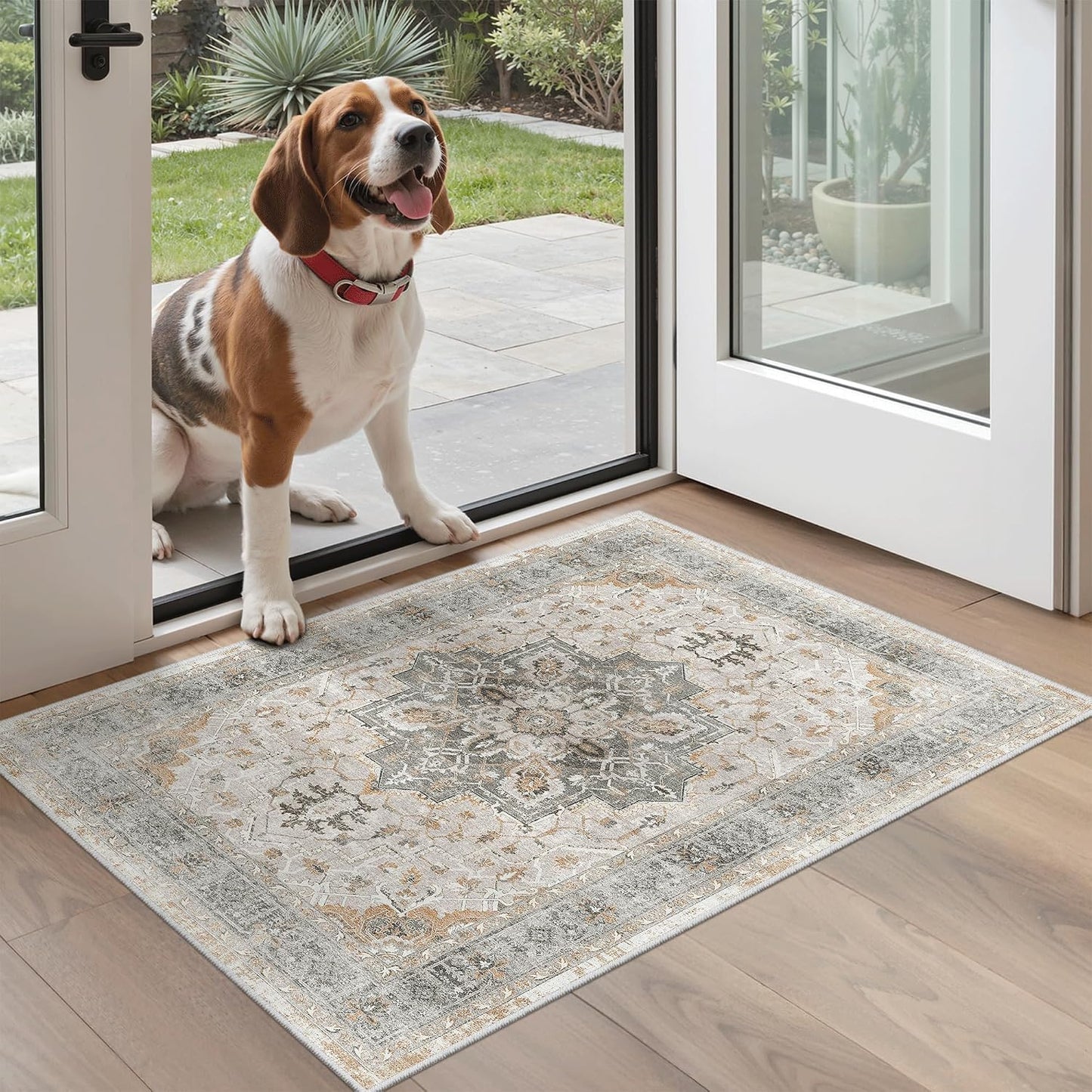 Alfombra lavable 2x3ft antideslizante vintage para entrada