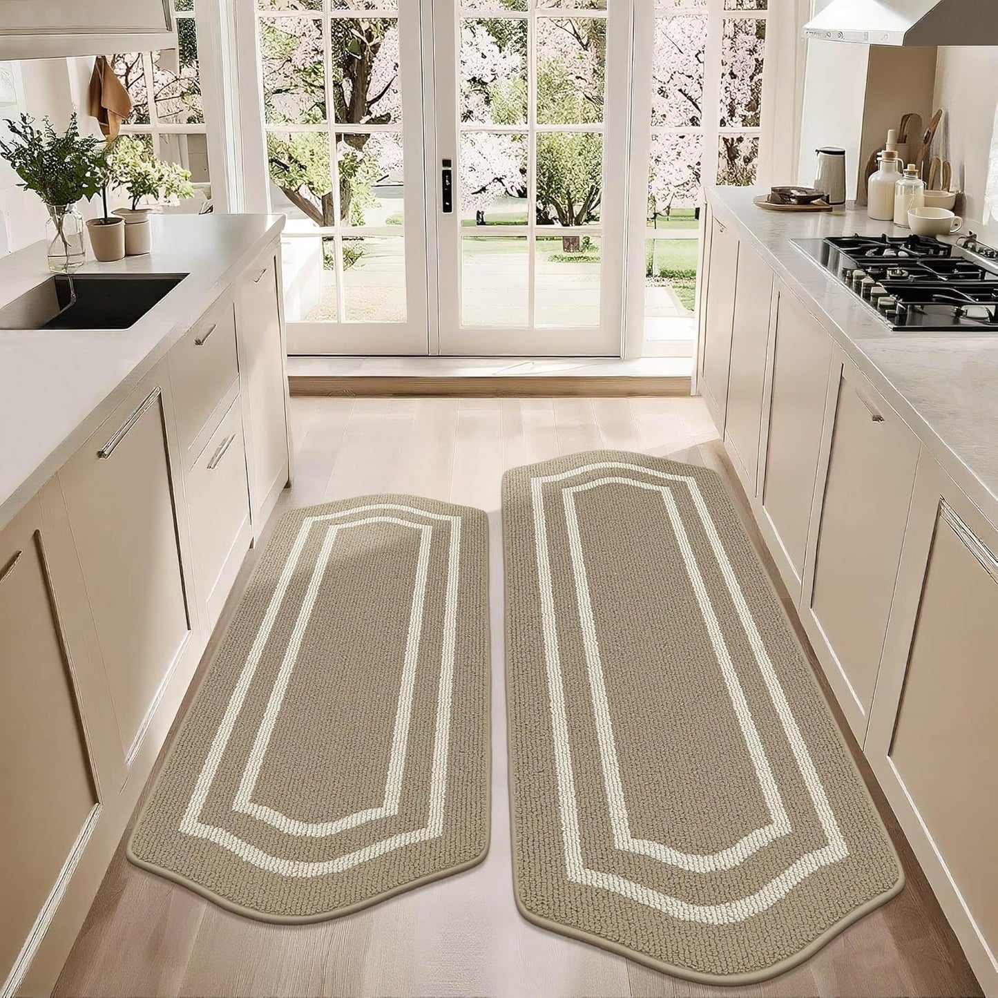 Set 2 Alfombras Antiderrapantes Cocina Beige 24x48 y 24x59pulg