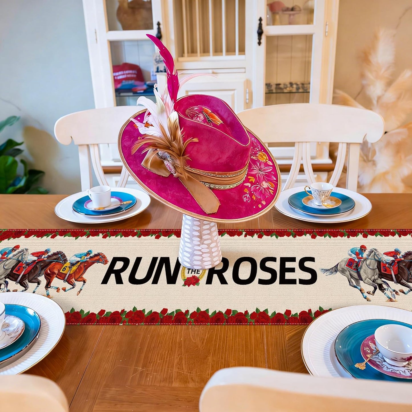 Camino mesa Derby decoración fiesta carreras caballos