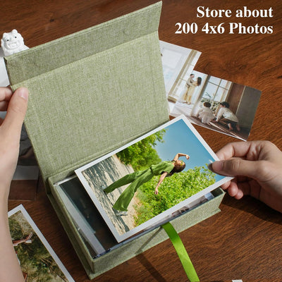 Caja lino 4x6pulg para fotos y recuerdos verde hierba