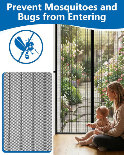 Puerta mosquitera magnética malla duradera para patio y niños