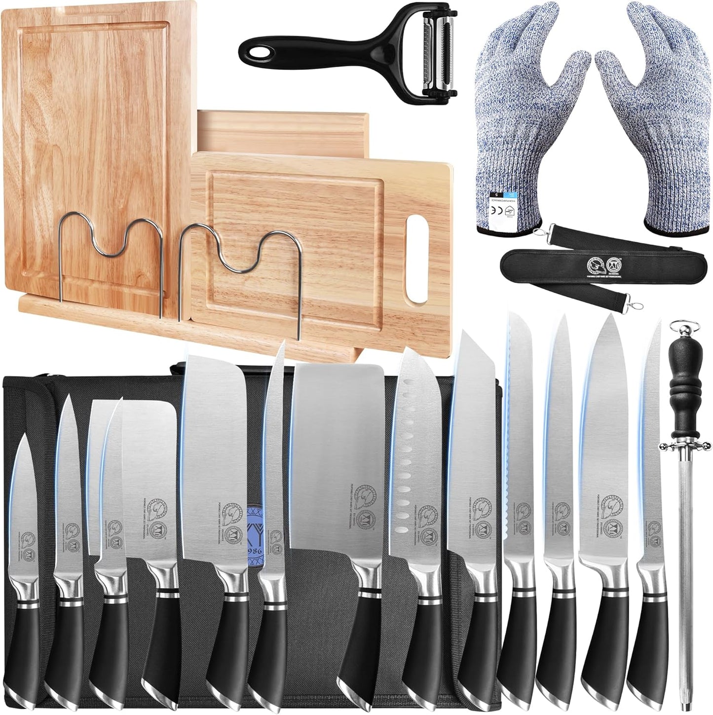 Set Cuchillos Acero Inox Bloque Magnético con Tabla Cortar