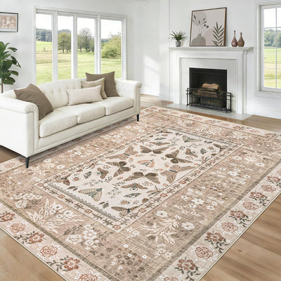 Alfombra 9x12ft vintage bohemia mariposas antideslizante