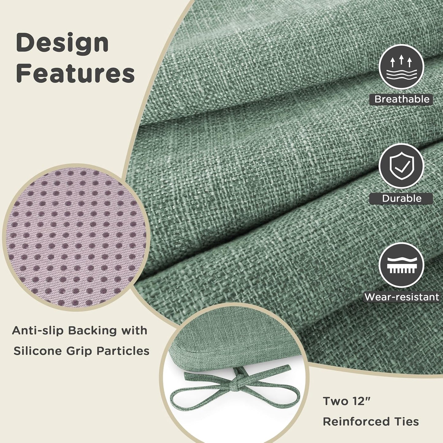 Set 6 Cojines Silla Comedor Antiderrap 16pulg Con Laço