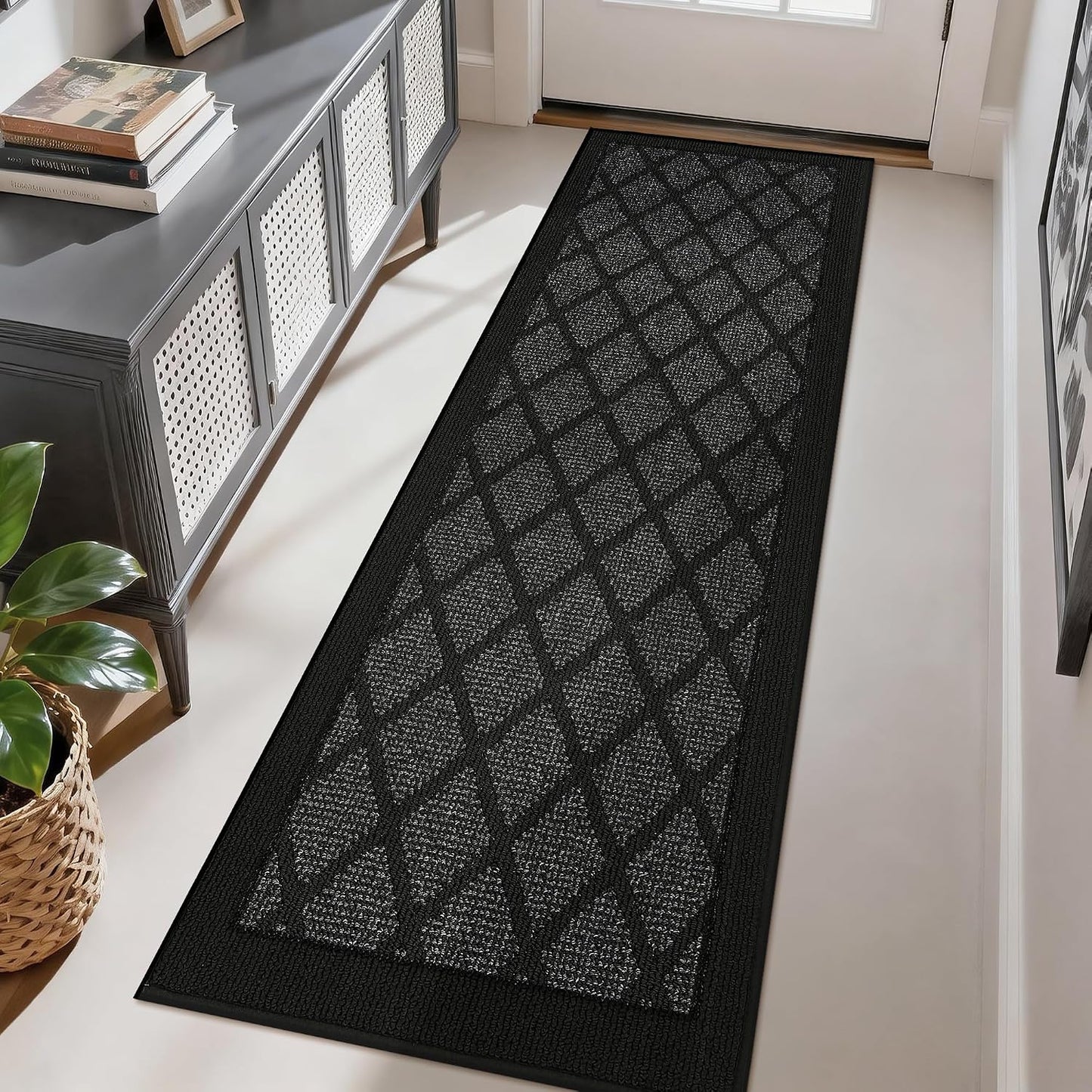 Alfombra pasillo 2x6ft lavable antideslizante patrón cuadros