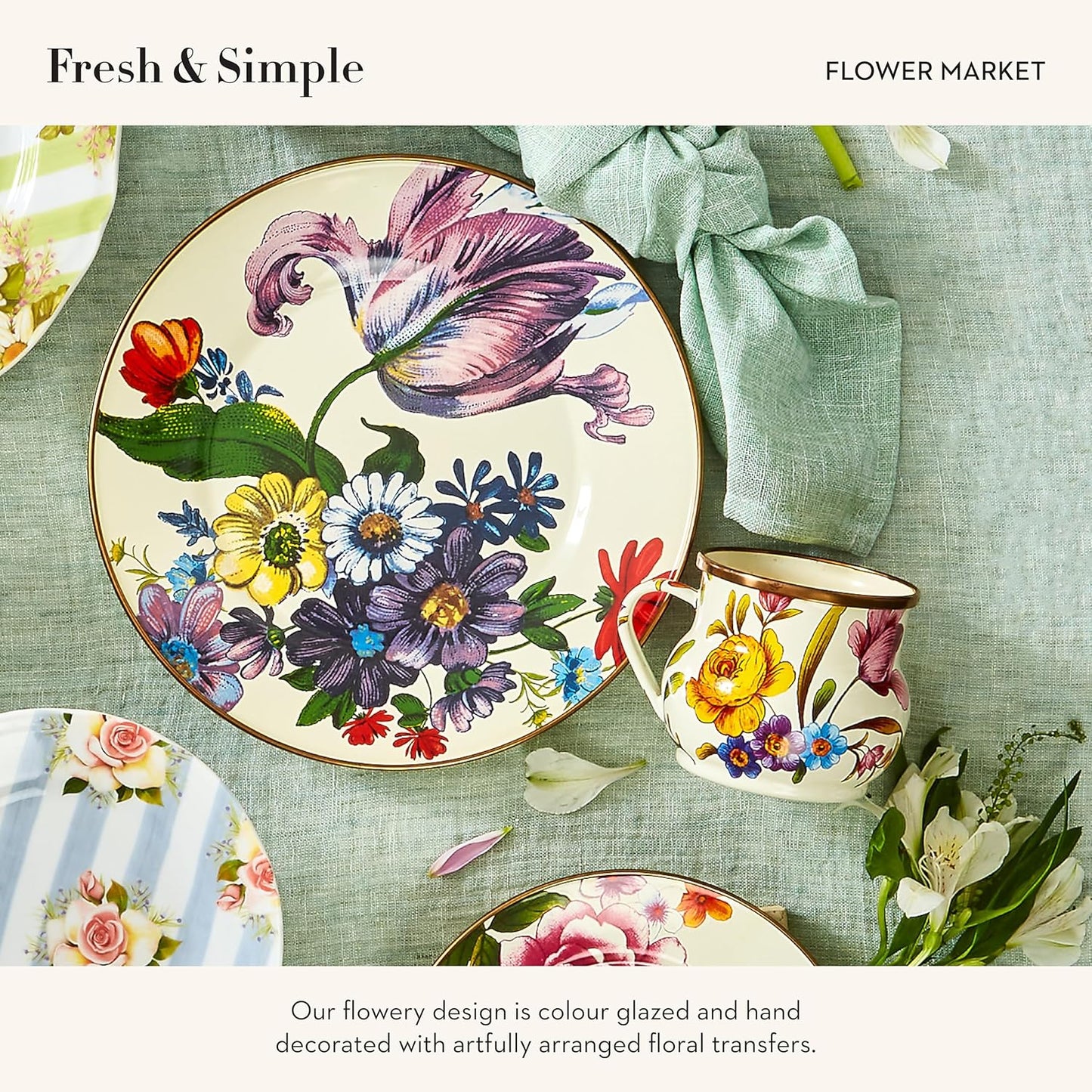 Taza Esmaltada Mercado Flores Blancas 16oz Set 2