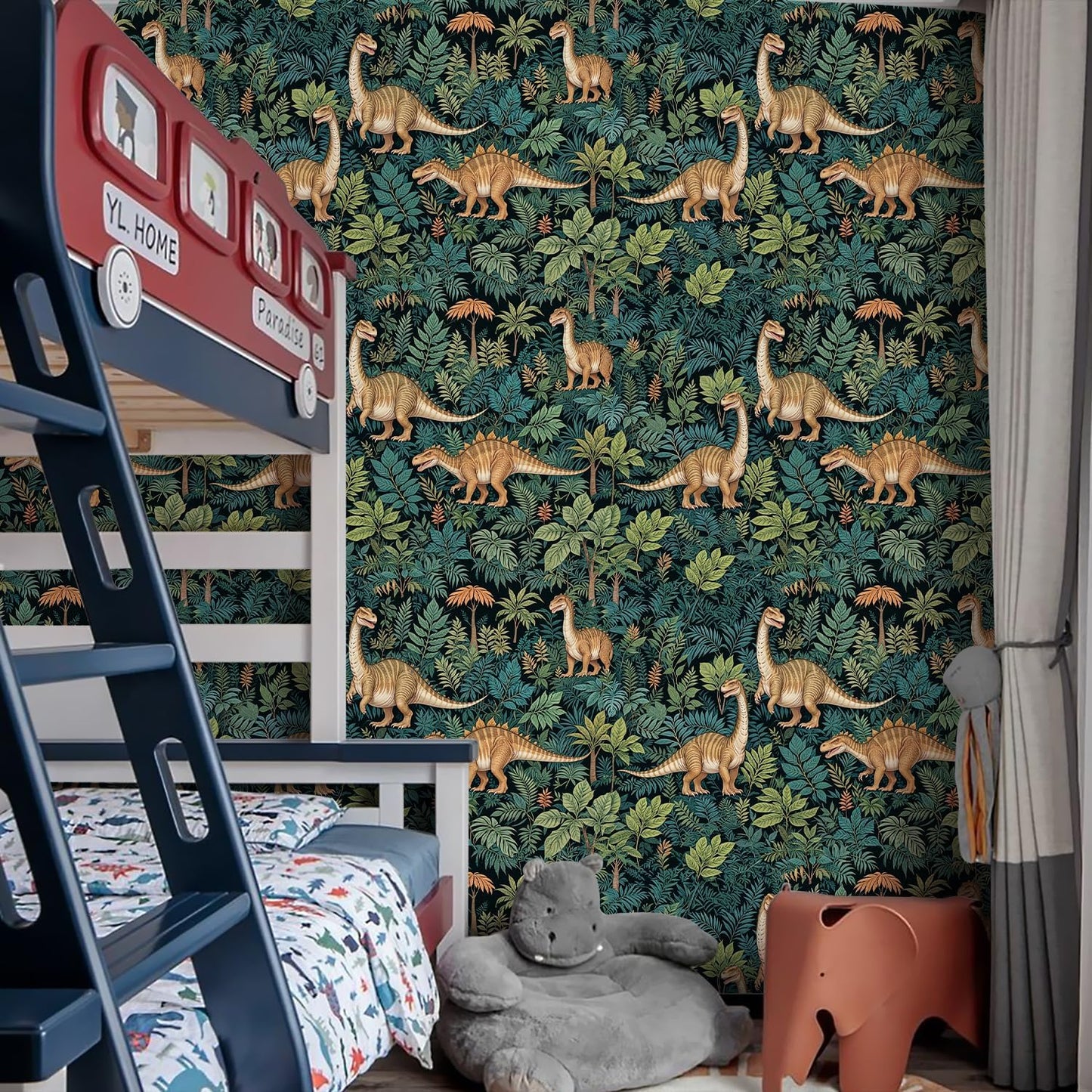 Papel tapiz despegable dinosaurio bohemio oscuro