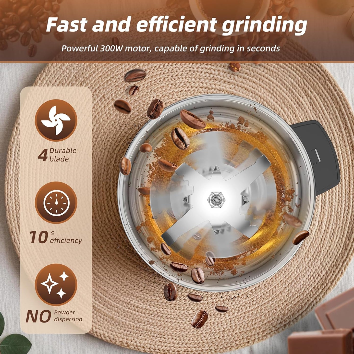 Molinillo de café eléctrico 300 W plateado molienda ajustable