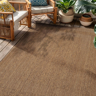 Alfombra plana borde geométrico patio 4x6ft color yute